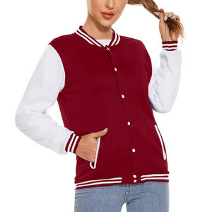 Venta al por mayor OEM chaquetas universitarias Blanco Burdeos color mujeres a granel cantidad personalizar diseño precio razonable mujeres chaqueta universitarias - Product Image 6