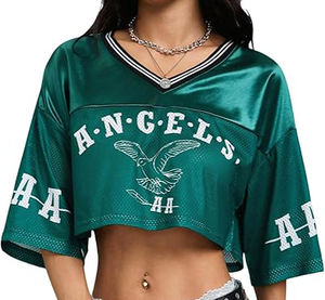 Camiseta de Fútbol Americano Lisa Barata al por Mayor para Mujer, Personalizada, Holgada, de Malla, con Hombros Caídos, Cuello en V, Manga Corta, 100% Poliéster - Product Image 5