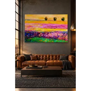 Impresión en lienzo de campo de lavanda con flores rosas y amarillas de Fida - Product Image 1
