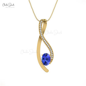 À la mode 14k véritable or véritable 6x4mm Tanzanite Prong ensemble pendentif en pierres précieuses petit diamant torsadé pendentifs bijoux en vrac en gros - Product Image 6