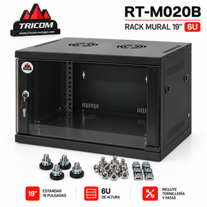 Gabinete de Red Metálico TRICOM de 19 Pulgadas y 6U para Montaje en Pared con Puerta de Vidrio, 45 cm de Profundidad, en Stock, 33x56x45 cm - Product Image 3