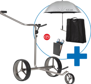Nouveau chariot électrique JuCad E-Trolley Drive SL Titan Master SET à 3 roues, capacité de charge de 40 kg, batterie au lithium, télécommande, couleur argent - Product Image 5