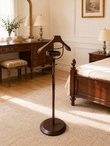 Walnut Valet Stand Wooden Coat <b>Rack</b> Floor Standing Garment Hanger Pants Rod <b>Clothes</b> Organizer Bedroom Entryway Hotel - Product Image 3