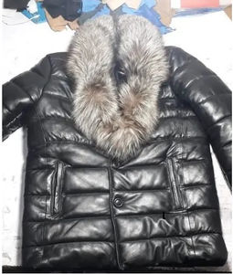 Chaqueta Bomber de Piel de Oveja de Invierno para Hombre, Talla Grande, Premium, Hecha a Mano, Impermeable, Ecológica, con Cuello de Piel de Zorro de Lujo, Estilo Casual - Product Image 3