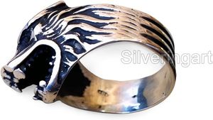 Men's Ring Plain Band Silver Wolf Ring detailed Craftsmanship Animal head Handmade Customize Jewelry Solid 925 Silver Ring - Product Image 2