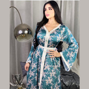 Vestido Caftán Maxi con Estampado Floral Dubai Girl para Mujer, Cintura Natural, Lavable - Product Image 1