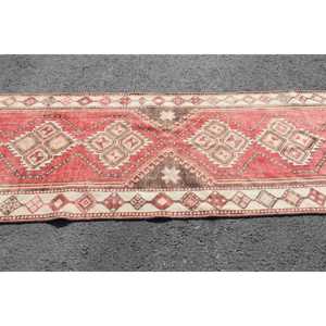 3.8x11.8 ft Vintage Turkish Rug, <b>Runner</b> Rug, <b>Red</b> Wool Rug - Product Image 3