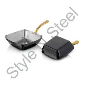 Stainless Steel wholesale Outside black single wall hammered brass handle square pan with golden color