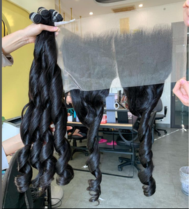 Cabello Humano Virgen Remy Vietnamita Liso Ondulado Frontal Negro en Paquete de 30'' 28''-8'' - Product Image 6