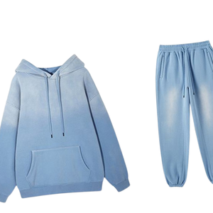 Conjunto Deportivo de Sudadera con Capucha y Pantalones Jogger para Hombre, Estilo Vintage, Lavado Ácido Azul Claro, Felpa Suave, Estilo Urbano, para Invierno - Product Image 3