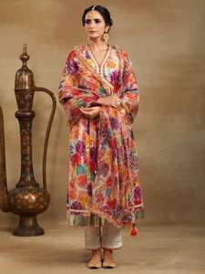 Vestido Anarkali con estampado tradicional de buena calidad, traje de muselina pesada con estampado atractivo, estampado Digital y borde de encaje elegante para mujer - Product Image 2