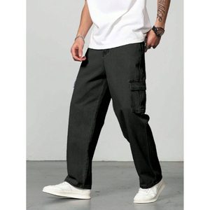 Jean Cargo en Denim Noir Style Rétro Vintage pour Homme – Écologique, Respirant, Taille Haute, Coupe Ample et Décontractée pour l'Hiver, Grandes Tailles 28-42 - Product Image 1