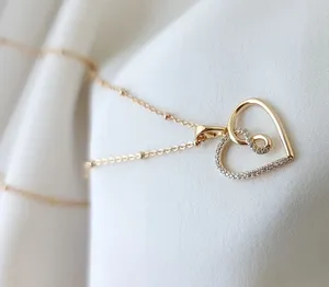 Tishya diamant femme en argent Sterling 925 2Ct rond véritable Moissanite pendentif coeur ouvert or/argent/plaqué or Rose pour cadeau - Product Image 3