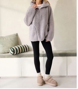 Cuello de pie Casual Terciopelo Oversize Media cremallera Manga larga Jersey hecho a medida Calidad superior Precio al por mayor Sudadera - Product Image 1