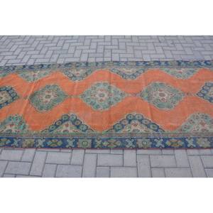 Tapis turc vintage de grande surface 3.8ft X 10.7ft classique Orange bleu Style laine latex pour couloir chambre Rectangle Patchwork - Product Image 3