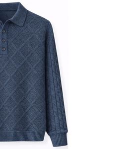 Suéter de Lana con Cuello Polo Azul para Hombre, Tejido de Cable, Manga Larga, Invierno, Suave, Cálido, Texturizado, Estilo Casual Clásico - Product Image 4