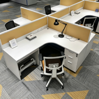 Poste de travail modulaire moderne pour bureau, bureau en forme de L pour 4 personnes avec cloison et armoire à dossiers