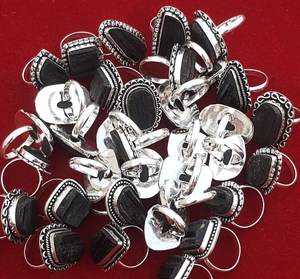 สินค้ามาใหม่925สีเงินสเตอริงชุบเงินรูปวงรีสีดำทัวร์มาลีนตั้งฝาครอบบาโฮแฮนด์เมดขายส่งจำนวนมาก - Product Image 4