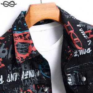 Veste en jean pour hommes coupe ample avec lettre imprimée coton foncé Graffiti veste colorée fête rappeur Style bouton poche - Product Image 2