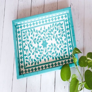 Handcrafted Luxury Bone Inlay Floral Pattern <b>Tea</b> <b>Tray</b> Dishwasher & Microwave Safe for Household Serving - Product Image 1