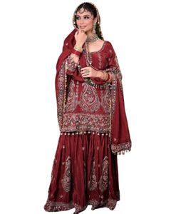 Nouveau concepteur broderie lourde travail haut Plazzo taille tombante manches genou longueur Riyon soie haute rue Style bureau fête dentelle - Product Image 1