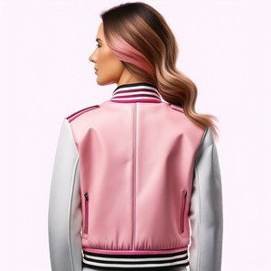 Nouveauté Veste universitaire personnalisée Bomber Letterman Baseball University Jacket couleur rose - Product Image 2