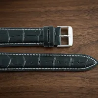 Bracelet de montre en cuir classique 12-26 mm, acier inoxydable 1306, noir et blanc, unisexe, respirant, souple, résistant à l'eau