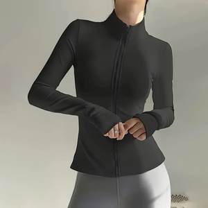 Chaqueta de yoga sin costuras para mujer, capa base de secado rápido, transpirable, ropa deportiva para gimnasio, correr, entrenamiento, fitness, corte ajustado. - Product Image 1