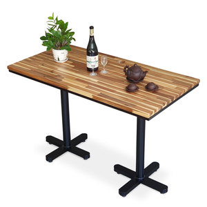 Table basse rectangulaire en bois d'acacia style ferme moderne 120x60cm avec double pieds en fer, mobilier de salon durable - Ensemble CFD68187 - Product Image 1