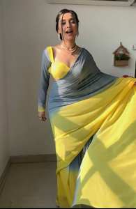 Sari en soie de créateur avec chemisier pour les fêtes Bollywood Indian Ethnic One Minute Ready Wear Saree for Winter for Festivals - Product Image 2