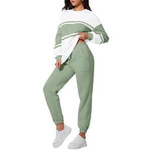 Dernier style, survêtement deux pièces long uni pour femmes, couleurs et tailles personnalisées, coton de haute qualité, vente en gros disponible - Product Image 3