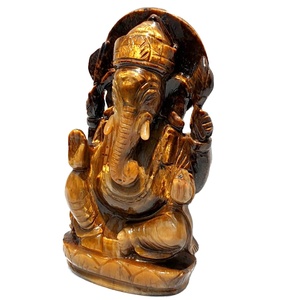 Handcrafted Ganesha <b>Statue</b> Figurine India High Grade Tiger Eye Gemstone Rose Quartz Natural Crystal Healing Stone Engraving - Product Image 1