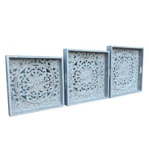Wooden Hand Carved Decor Tray Custom Wooden Serving Tray <b>Set</b> of 3 for Hotel and Restaurant Supply Serving and Decorative Supply - Product Image 5