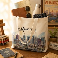 Sac fourre-tout en toile imprimé Californie pour femme, grand sac à bandoulière, motif urbain personnalisé, réutilisable pour le shopping, les voyages et le quotidien, San Francisco