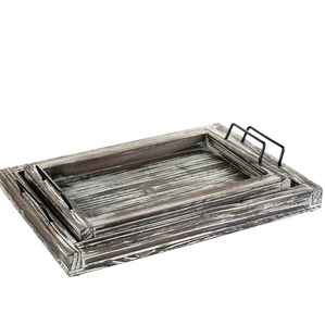 Plateau de service rectangulaire en bois de pin vintage tendance - Écologique et lavable au lave-vaisselle Décoration de mariage pour le café, le thé, les fruits - Product Image 1