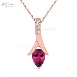 Collier pendentif pour femme en forme de larme, 0,35 carats de tourmaline rose et accents de diamants, avec or fin 14 carats, bijoux faits à la main à prix de gros - Product Image 1