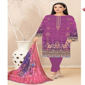 AF Fashion Women's 3 piezas Pakistani Lawn Suits Venta al por mayor Indian Dress Kurta Set con Salwar Kameez & Dupata - Product Image 5