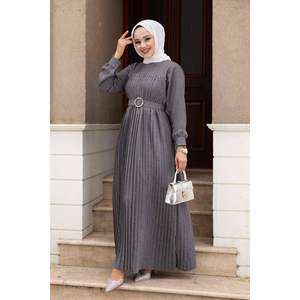 Stone Detailed Vestido Hijab Plisado Gris - Product Image 2