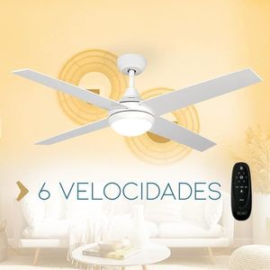 Ventilatore LED da soffitto con 60W di potenza e 220V di ingresso 4 velocità silenziose e 18W LED legno chiaro & ABS corpo telecomando 60W DC motore