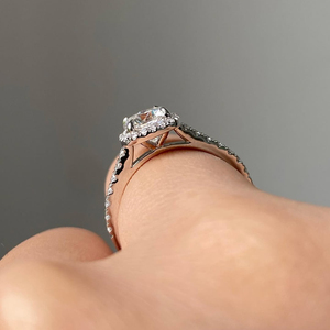 pave band 14k gold elegant sparkling bridal <b>Ring</b> gift 1.25 carat <b>cushion</b> cut lab grown diamond halo engagement <b>ring</b> - Product Image 4