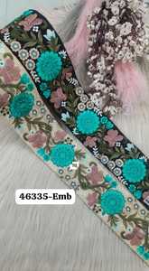 Custom made on <b>black</b> and <b>white</b> base multi coloured floral embroidered laces in 1.75 inch width for ladies wear dresses. - Product Image 5