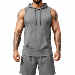 Ensemble de sport unisexe sans manches avec logo personnalisé, tenue d'entraînement athlétique deux pièces légère avec short dos nageur - Product Image 2