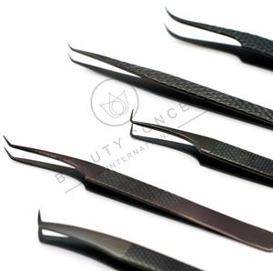 Fiber Tip Lash Tweezers for Eyelash Extensions with Diamond Grip Gold Set of 9 Precise Japanese Steel for Classic Mega Volume - Product Image 2