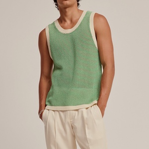 Summer Beach Custom Cotton Hollow High Twist Cotton <span class=keywords><strong>Crochet</strong></span> Loose Sleeveless Top Knitted Vest Men's Sweater - Product Image 1