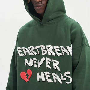 100% haute qualité sur mesure bouffée impression à capuche poids lourd coton hommes à capuche personnalisé bouffée impression sweats à capuche - Product Image 3