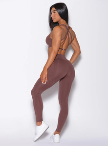 Custom Wholesale Chocolate Barbell <b>Legging</b> With Right Side Pocket Elastic Waist Athletic Active Wear Gym Yoga <b>Leggings</b> For Women - Product Image 6