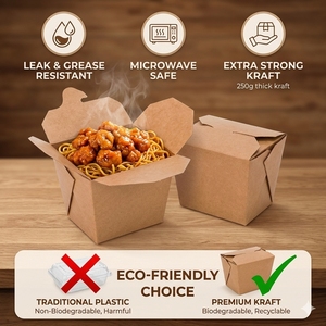 Caja de Papel Kraft Desechable para Fideos, Contenedor de Fideos para Llevar a Prueba de Fugas, Caja de Papel de Grado Alimenticio, Caja de Alimentos con Logotipo Personalizado, Empaque de Alimentos - Product Image 2