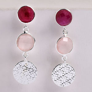 Boucles d'oreilles pendantes en argent sterling 925 rubis Rose Quartz Styles de cerceau classiques à la mode pour les mariages, les fiançailles ou les cadeaux - Product Image 2