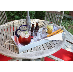 Plateau rectangulaire en acier galvanisé vintage avec poignée en corde Plateau de service décoré pour décor de table à manger de cuisine - Product Image 5