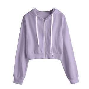 Ropa de calle informal, figuras de hombro caído, sudaderas con capucha transpirables ecológicas, cremallera frontal de punto, sudadera recortada transpirable para mujer - Product Image 6